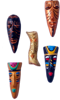 

Rasoh village hand artz combo of small tribal art wall hanging masks Decorative Showpiece - 14 cm(Terracotta, Multicolor)