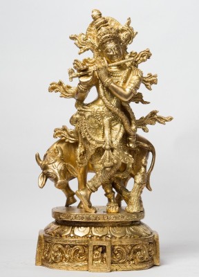 ARIHANT CRAFT Hindu God Krishna Idol Kanha Statue Kanahiya Sculpture Hand Craft Decorative Showpiece  -  31 cm(Brass, Yellow, Gold)