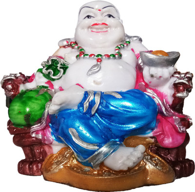 

JaisBoy Feng Shui Laughing Buddha With Money Coins and Potli For Wealth, Success and Achievement Decorative Showpiece - 5 cm(Polyester, White, Green, Brown, Blue)