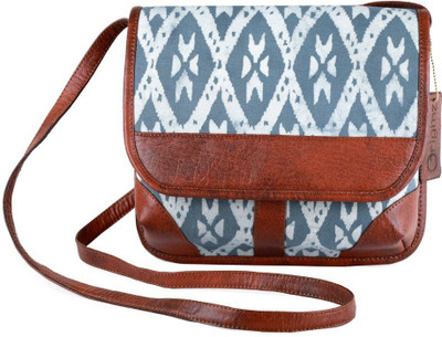 

Originz Women Casual Blue, White, Brown Rexine Sling Bag, Blue;brown;white