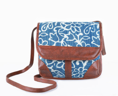 

Originz Women Casual Blue, White, Brown Rexine Sling Bag, Blue;brown;white