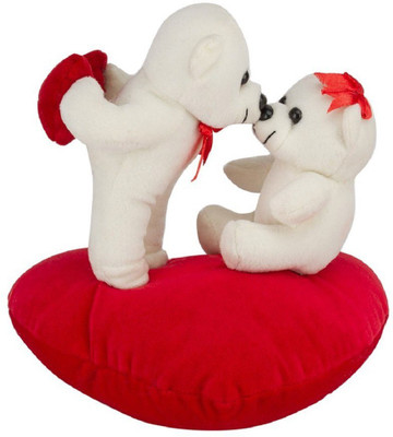 

kaykon Cute Kissing Couple Teddy on Heart Premium Quality Plush Valentine For Your Love - 9 inch - 20 cm(White, Red), Red;white