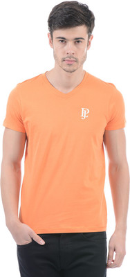 Pepe Jeans Solid Men' V-neck Orange T-Shirt, Tangerin