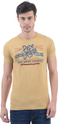 

Pepe Jeans Printed Men' Round Neck Yellow T-Shirt, Khaki
