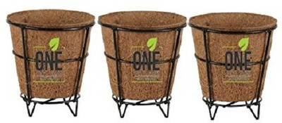 

One Feet Farm Coir Pot 8 inch dia -with metal stand Plant Container Set(Pack of 3, Wood)