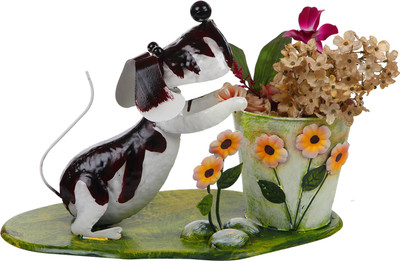 

Wonderland Garden Dog With Pot Plant Container(Metal, External Height - Planter 1 -32 cm), Brown
