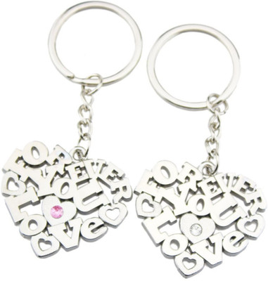 Crazytowear love u forever Heart printed Shape Key Chain(Silver)