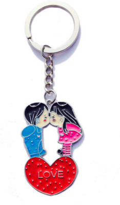 Crazytowear Kissing couple standing in Heart Key Chain(Silver)