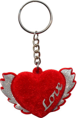 

Crazytowear Love Heart feather Wings Key Chain(Red)