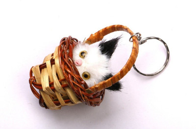 

Crazytowear Cute Cat siiting in Wodden basket Key Chain(Brown)