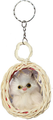 

Crazytowear cute Cat in basket Key Chain(Beige)