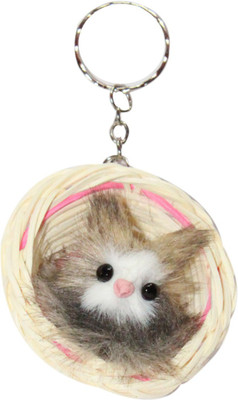

Crazytowear Cute Kitty Sitting In basket Key Chain(Beige)