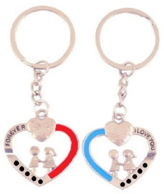 

Crazytowear Double Heart Loving Couple Key Chain(Silver)