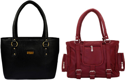 

Vera Stayle Hand-held Bag(Black, Maroon)
