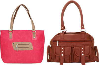 

Vera stayle Hand-held Bag(Pink, Tan)