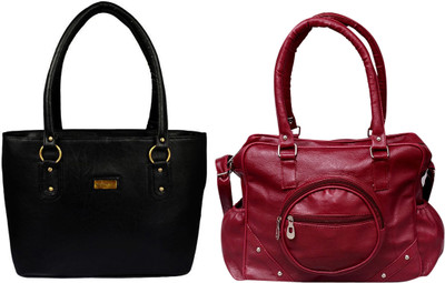 

Vera Stayle Hand-held Bag(Black, Maroon)