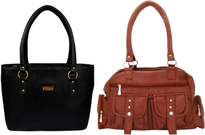 

Vera Stayle Hand-held Bag(Black, Tan)