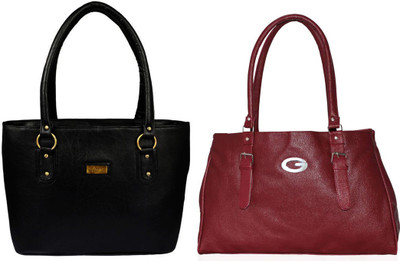 

Vera Stayle Hand-held Bag(Black, Maroon)