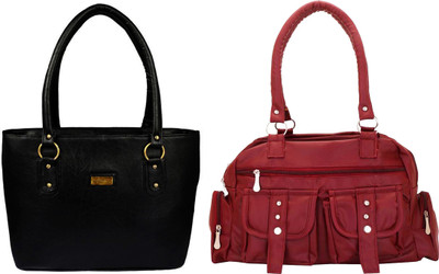 

Vera Stayle Hand-held Bag(Black, Maroon)