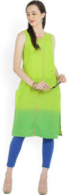 Aurelia Women Striped Straight Kurta(Green)