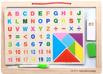 

Montez Kids Two Sided Magnetic White & Blackboard With Tangram Educational Wooden Toy(Multicolor)