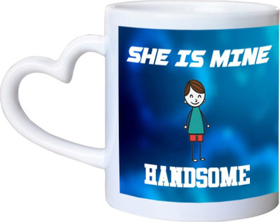 

Chanakya He Is Mine She Is Mine Heart Handle White Coffee Ceramic Mug(350 ml)