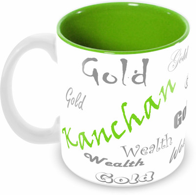 

Tuelip stylish customize name "KANCHAN" with meaningful Printed Tea & Coffee 350 ML Ceramic Mug(350 ml), Green