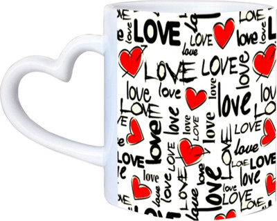 

Huppme Love Typography Heart Handle White Coffee Ceramic Mug(350 ml)