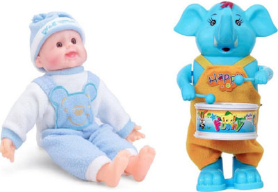 

MN OVERSEAS Musical Laughing Baby with Elephant Drummer(Blue)