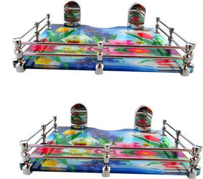 

RoyaL Indian Craft Set of 2 Queen Bracket Beautiful Flora Printed 9 By 11 INCH Multipurpose Speaker/ Set Top Box Glass Wall Shelf(Number of Shelves - 2, Multicolor)