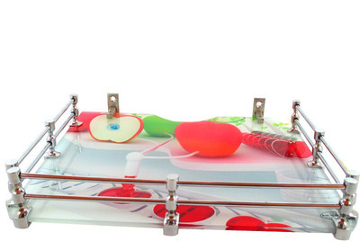 

RoyaL Indian Craft Brass F Bracket Artistic Apple Printed 9 By 11 INCH Multipurpose Glass Wall Shelf(Number of Shelves - 1, Multicolor)