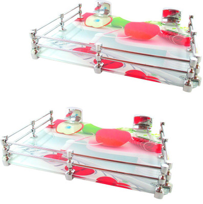 

RoyaL Indian Craft Set of 2 Hard Chrome Bracket Artistic Apple Printed 9 By 11 INCH Multipurpose Glass Wall Shelf(Number of Shelves - 2, Multicolor)