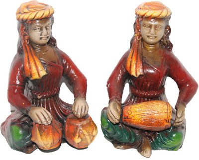 

sarvsiddhi Terracotta Rajasthani Colored Musical Showpiece Pair Decorative Showpiece - 16 cm(Terracotta, Multicolor)
