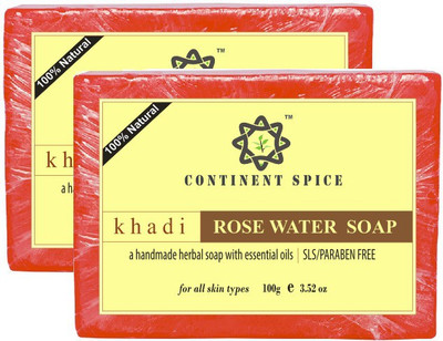 

Continent Spice KHADI NATURAL & HERBAL ROSE WATER HANDMADE SOAP- CS682005(100 g, Pack of 2)