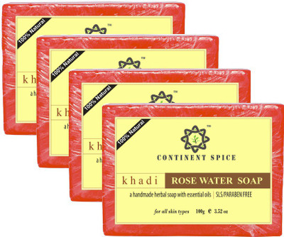 Continent Spice KHADI NATURAL & HERBAL ROSE WATER HANDMADE SOAP- CS682005(100 g, Pack of 4)