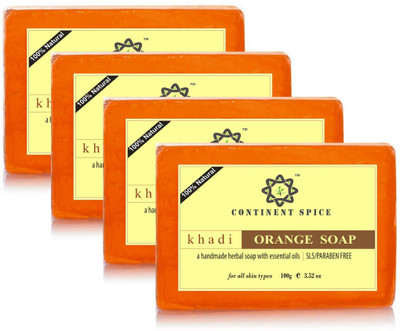 

Continent Spice KHADI NATURAL & HERBAL HANDMADE ORANGE SOAP- CS682005(100 g, Pack of 4)