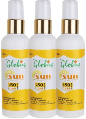 Globus Sunscreen - SPF 50 PA+++ Sunscreen Lotion With Fairness SPF 50 PA+++ Pack of 3(300 g)