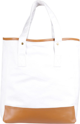 

Zobello White Twill Faux Detail Tote Bag Shoulder Bag(White, 23)