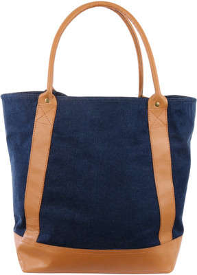 

Zobello Faux Leather Detail Denim Tote Bag Shoulder Bag(Blue, 28)