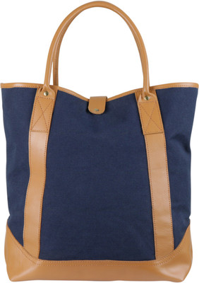 

Zobello Faux Leather Detail Canvas Tote Bag Shoulder Bag(Blue, 23)