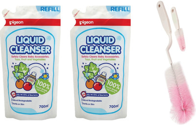 

Pigeon Anti-Bacterial Baby Liquid Cleanser Riffle for Fruits, Bottles, Accessories & Toys With Rikang Brush FREE(White)