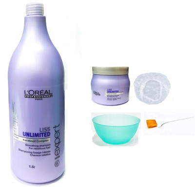 

L'Oreal Paris Set of 5 (Liss Unlimited Smoothing Shampoo+Mask+Bowl+Brush+Shower Cap)(Set of 5)