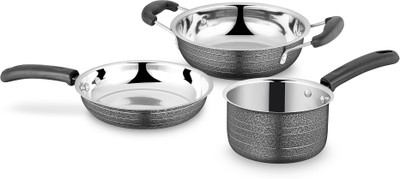 

Ideale Cookware Set Texture Black-3pcs Induction Bottom Cookware Set(Stainless Steel, 3 - Piece)