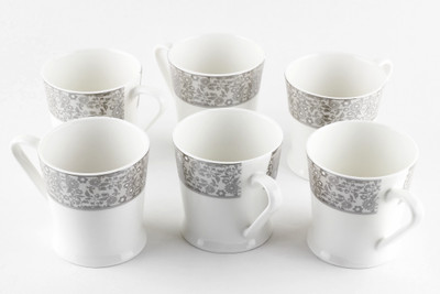 

Swagger Mughar art designer fine bone china cup set of 6 Bone China(White, Grey, Silver, Pack of 6)
