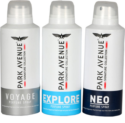 

Park Avenue Mobi Acc Center Signature Exclusive Collection Three Different-(VOYAGE, EXPLORE, NEO) Perfume Body Spray - For Men(500 ml, Pack of 3)