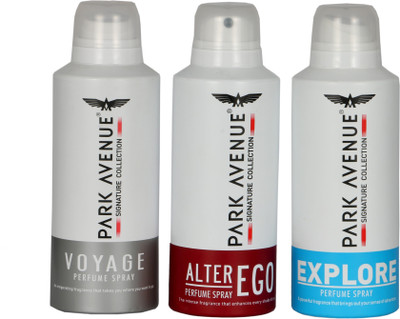

Park Avenue Mobi Acc Center Signature Exclusive Collection Three Different -(VOYAGE, ALTER EGO, EXPLORE) Perfume Body Spray - For Men(500 ml, Pack of 3)