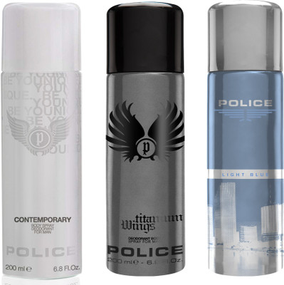

Police Contemporary Titanium Light Blue Deodorant Spray - For Men(600 ml, Pack of 3)