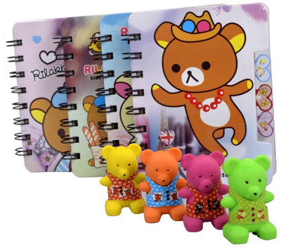 

COI Pocket-size Diary(Coi Cute teddy diary with 3D teddy pencil eraser for kids(set of 4 )(Multicolors), Multicolor, Pack of 4)