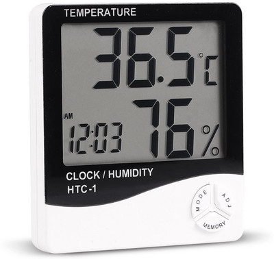 

BalRama HTC1 Hygrometer Humidity Meter with Temp and Clock Display Digital Thermometer(White, Black)