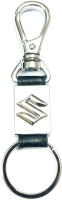 

eShop24x7 SUZUKI Car Logo Leather & Steel Imported Chome Plated Locking Carabiner key ring keyring fob Key Chain